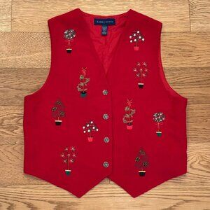 Karen Scott Vintage Embroidered Red Christmas Tree Vest Size Womens Large